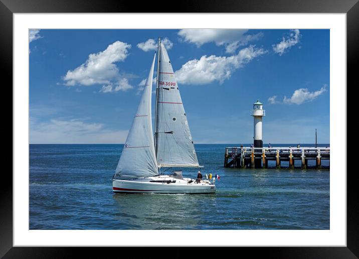Sailing Boat Leaving the Nieuport Harbour Framed Mounted Print by Arterra 