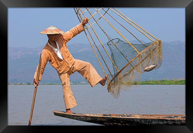 Intha Fisherman on Inle Lake, Myanmar Framed Print by Arterra 