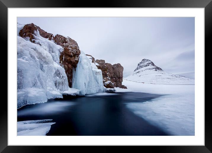 Frozen Waterfall Kirkjufellsfoss in Winter, Iceland Framed Mounted Print by Arterra 