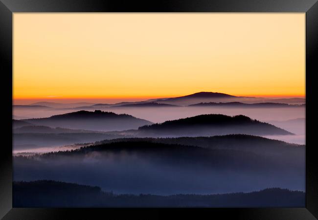 Hills in the Mist at Sunrise Framed Print by Arterra 