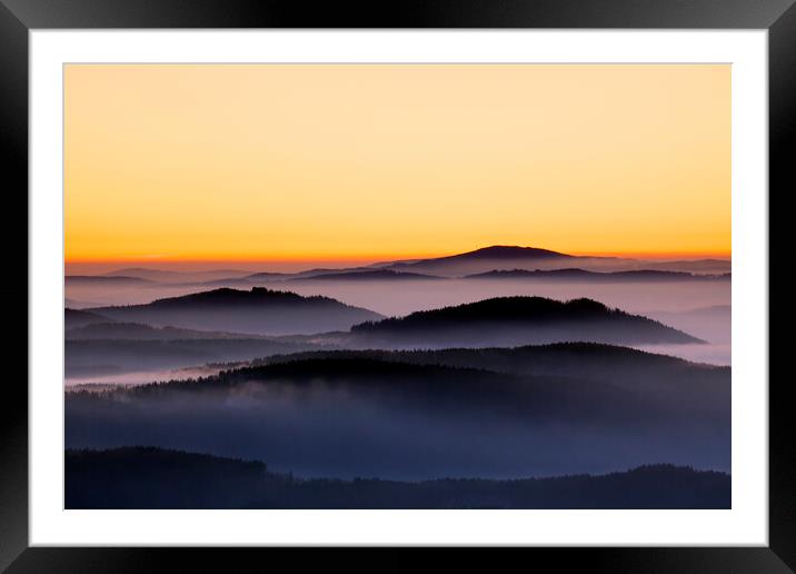 Hills in the Mist at Sunrise Framed Mounted Print by Arterra 