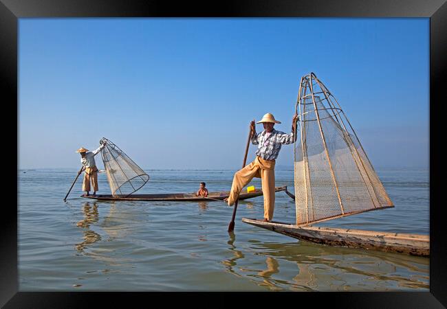 Fishing on Lake Inle, Myanmar Framed Print by Arterra 