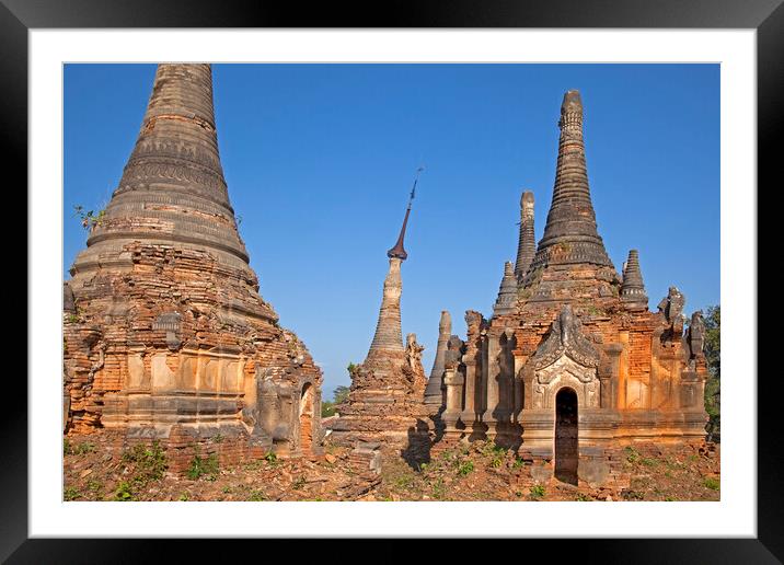 Buddhist Stupas at In Dein, Myanmar Framed Mounted Print by Arterra 