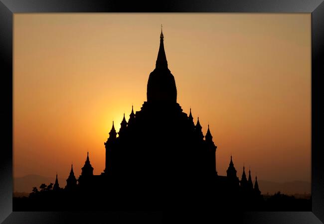 Buddhist Temple at Sunset, Myanmar Framed Print by Arterra 