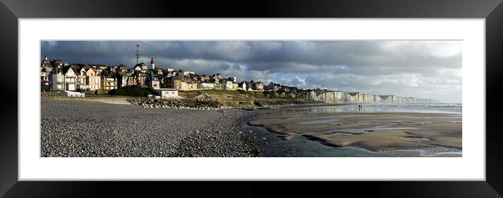 Pebble beach and the Village Ault, Picardy, France Framed Mounted Print by Arterra 