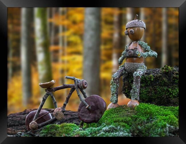 Little Acorn Man with Bike Framed Print by Arterra 