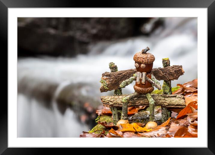 Little Birdwatcher on Bench at Waterfall Framed Mounted Print by Arterra 