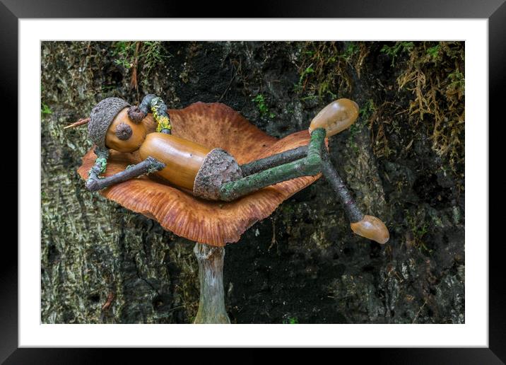 Lazy Acorn Man on Mushroom Framed Mounted Print by Arterra 
