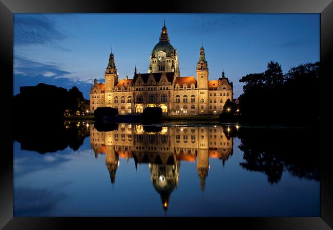 Neues Rathaus in Hannover at Night Framed Print by Arterra 