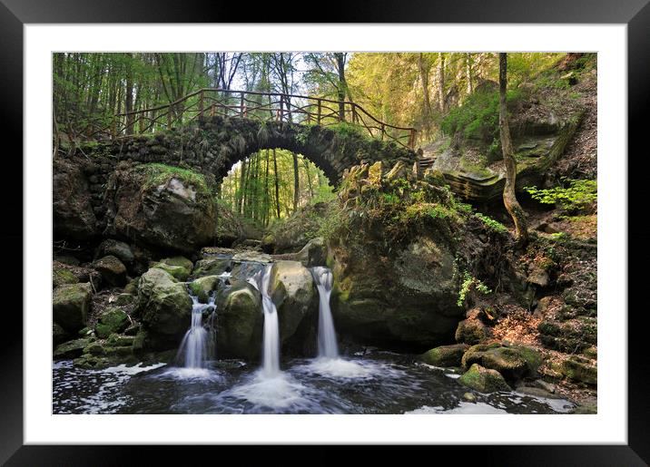 Cascade and Old Bridge in Mullerthal Framed Mounted Print by Arterra 