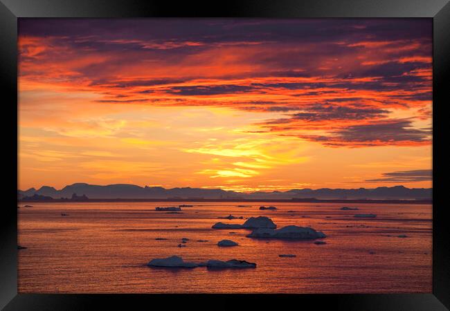 Icebergs at Sunset, Greenland Framed Print by Arterra 