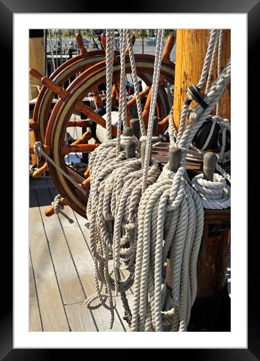 Frigate's Steering Wheel and Ropes Framed Mounted Print by Arterra 