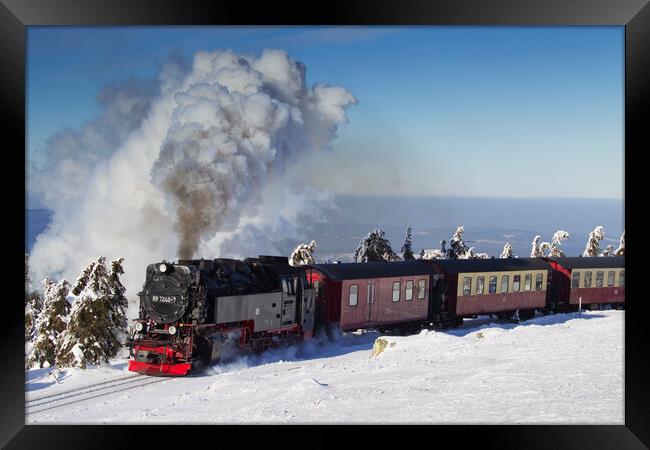 Steam Train in the Snow Framed Print by Arterra 