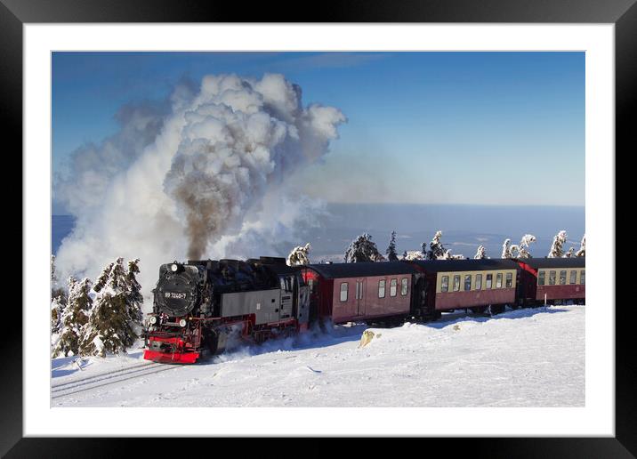 Steam Train in the Snow Framed Mounted Print by Arterra 