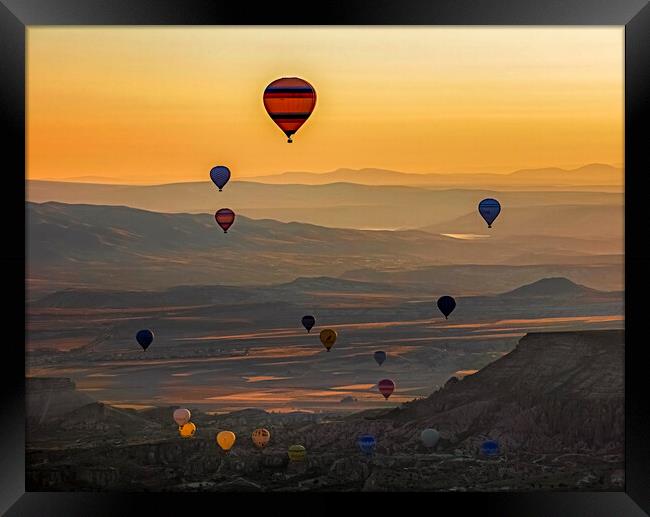 Hot Air Balloons at Sunrise, Cappadocia Framed Print by Arterra 