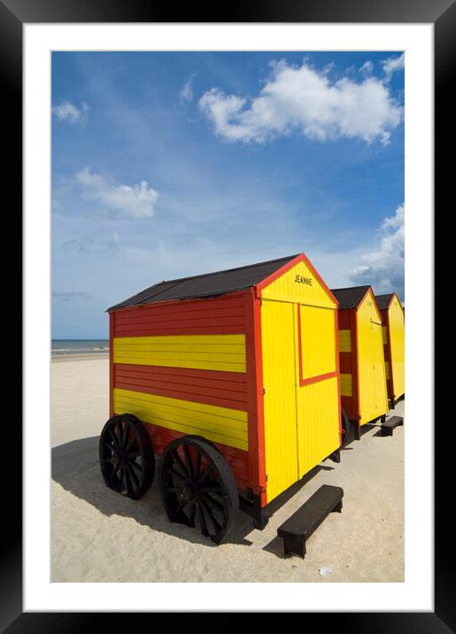 Yellow and Red Beach Huts on Wheels Framed Mounted Print by Arterra 
