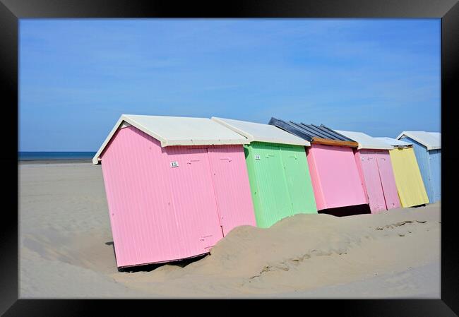 Pastel Coloured Beach Huts Framed Print by Arterra 