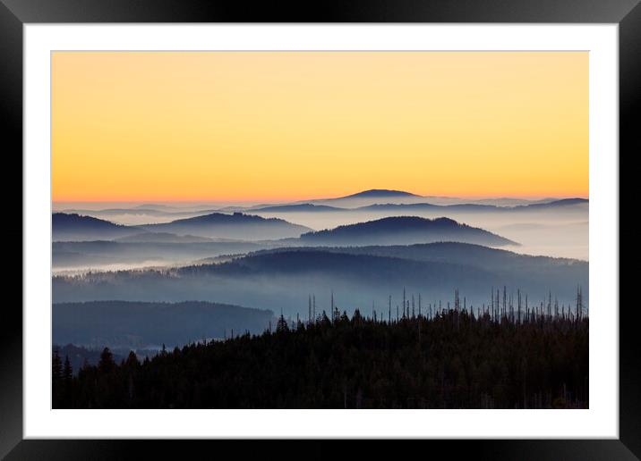 Rolling Hills in the Mist at Sunrise Framed Mounted Print by Arterra 