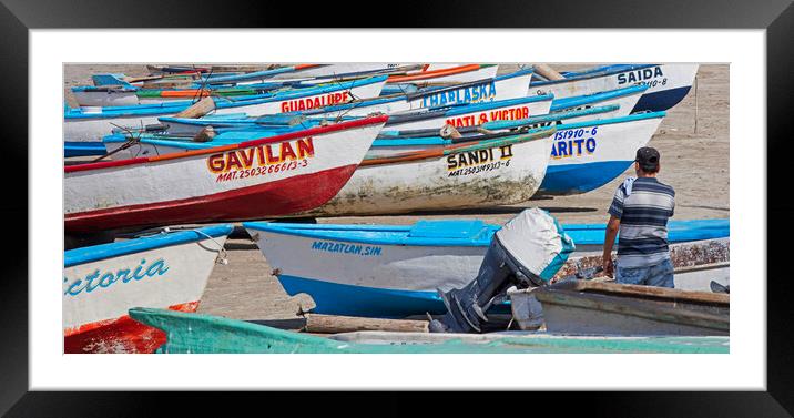 Fishing Boats on Beach at Mazatlan, Sinaloa, Mexico Framed Mounted Print by Arterra 
