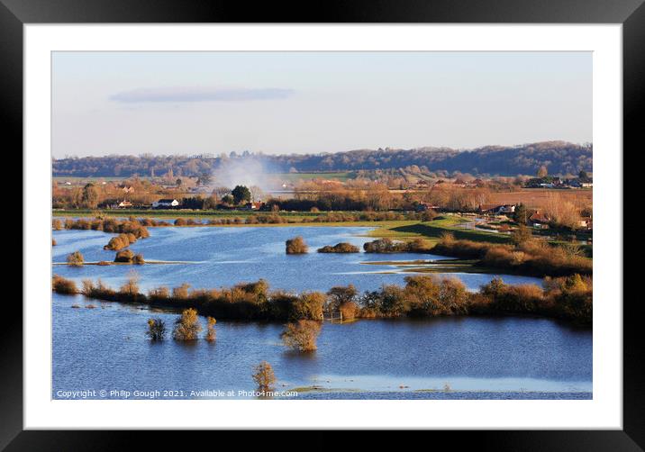 FLOODED SOMERSET LEVELS Framed Mounted Print by Philip Gough