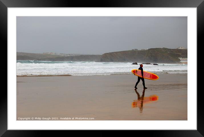 SURFER ON BEACH Framed Mounted Print by Philip Gough
