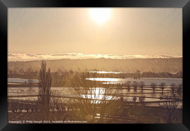 FLOOD ON THE SOMERSET LEVELS Framed Print by Philip Gough