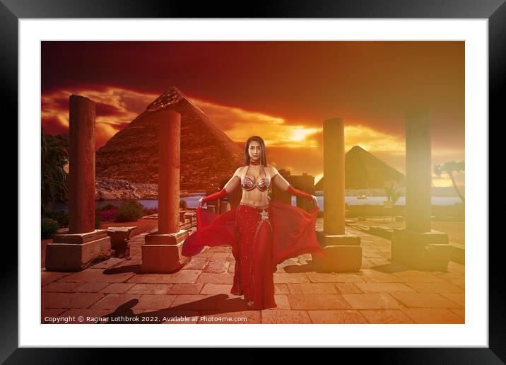 Oriental dancer in the temple at sunset Framed Mounted Print by Ragnar Lothbrok