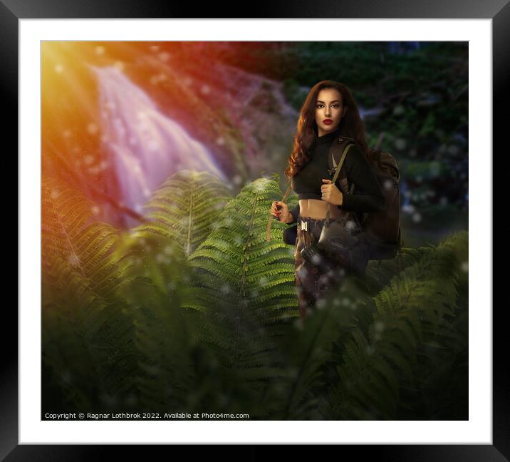 Woman explorer with backpack in the jungle Framed Mounted Print by Ragnar Lothbrok