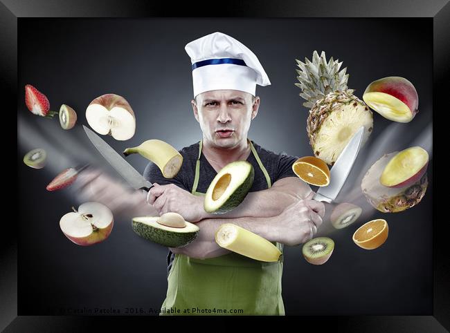 Fast cook slicing vegetables in mid-air Framed Print by Ragnar Lothbrok