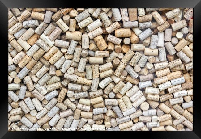 Wine bottle corks Framed Print by Joseph Clemson