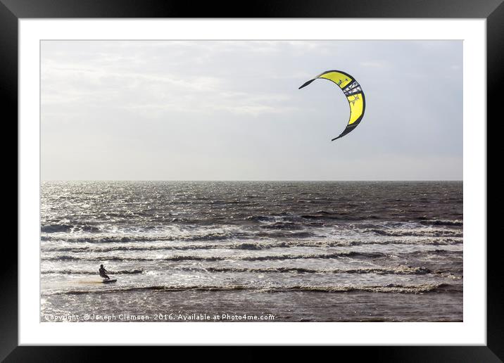 Kiteboarding at Cleveleys Framed Mounted Print by Joseph Clemson