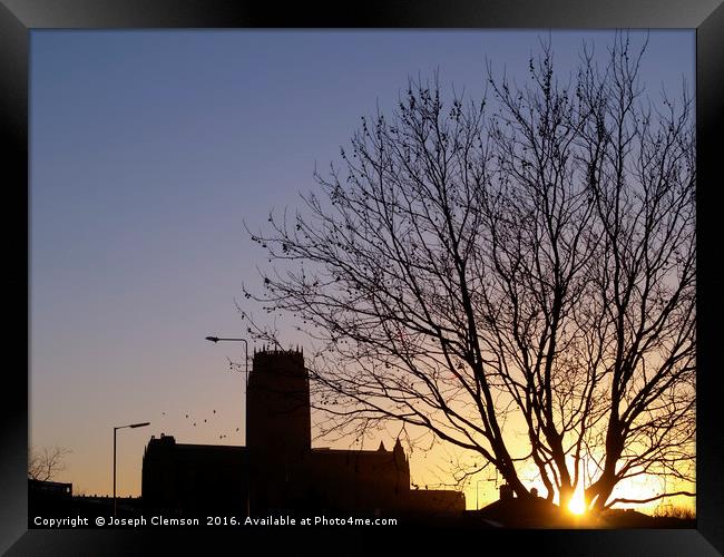 Liverpool Anglican Cathedral at sunrise Framed Print by Joseph Clemson