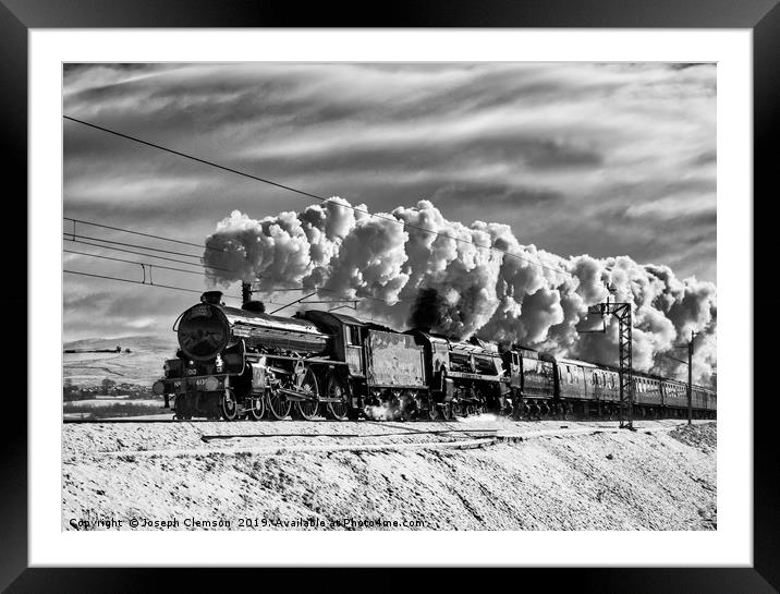 Steam train Winter Cumbrian Mountain Express Tebay Framed Mounted Print by Joseph Clemson