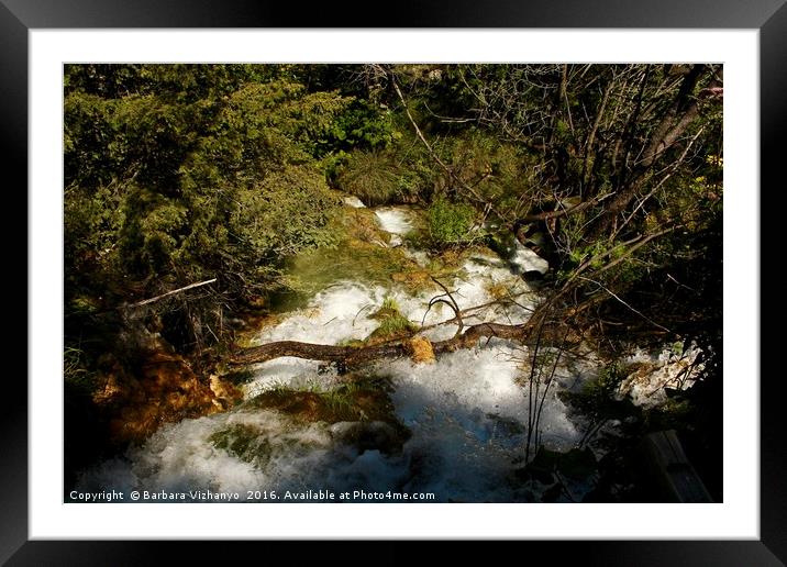 Wild waterfall at Plitvice National Park in the su Framed Mounted Print by Barbara Vizhanyo