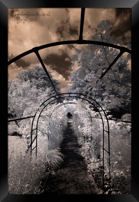 A view through the rose trellis at the Red House,  Framed Print by Jonathon Cuff