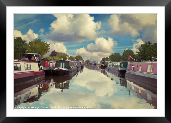 British Narrowboats on Canal Framed Mounted Print by George Cairns