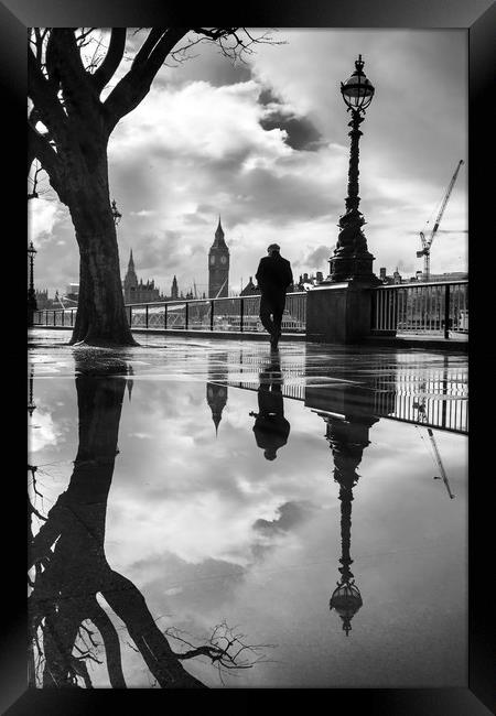 Rainy London  by the Thames Framed Print by George Cairns
