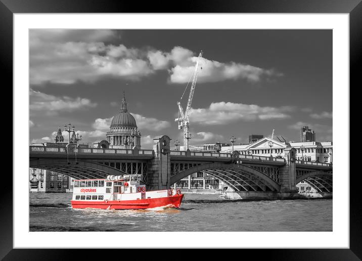 Red Boat on the Thames Framed Mounted Print by George Cairns