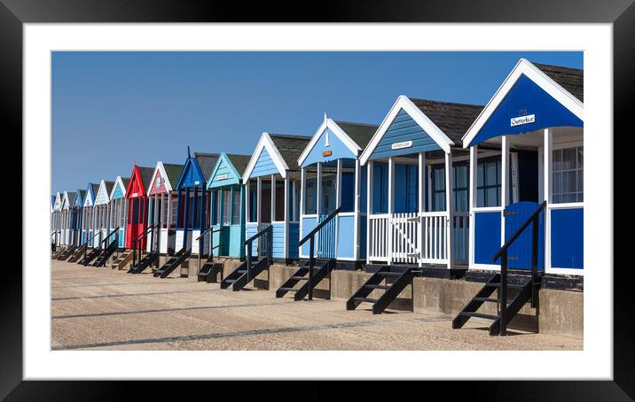 Colourful Beach Huts on Southwold Beach Framed Mounted Print by Kevin Snelling
