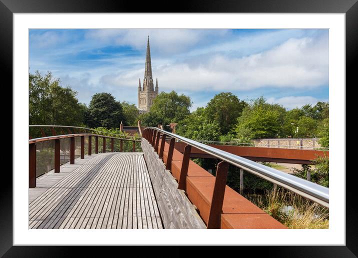 Norwich Cathedral as seen from Jarrold Bridge  Framed Mounted Print by Kevin Snelling