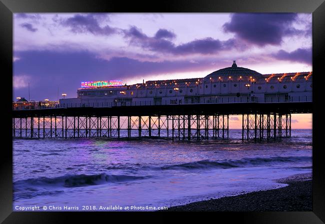 Brighton Pier - Sunset to dusk Framed Print by Chris Harris