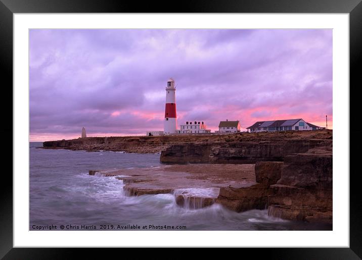 Portland Bill lighthouse at sunset Framed Mounted Print by Chris Harris