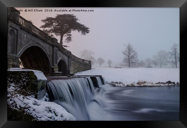 Snowfalls under the bridge Framed Print by Will Elliott