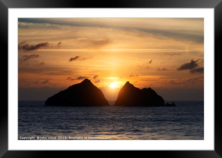 Holywell Bay, Gull Rocks Framed Mounted Print by john vince
