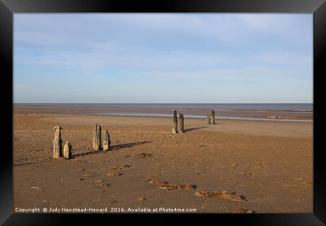 Wooden Posts, Titchwell beach, Norfolk Framed Print by Judy Newstead-Howard