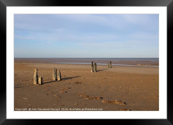 Wooden Posts, Titchwell beach, Norfolk Framed Mounted Print by Judy Newstead-Howard