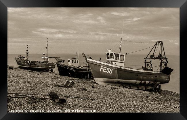 Dungeness yesteryear fishing boats Framed Print by Tom Dolezal