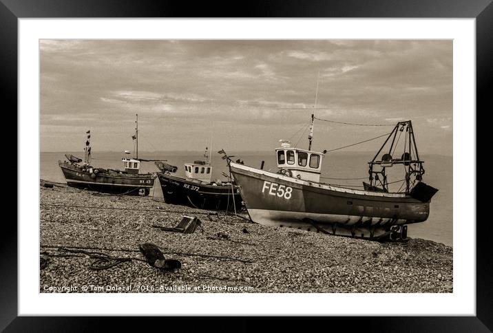 Dungeness yesteryear fishing boats Framed Mounted Print by Tom Dolezal