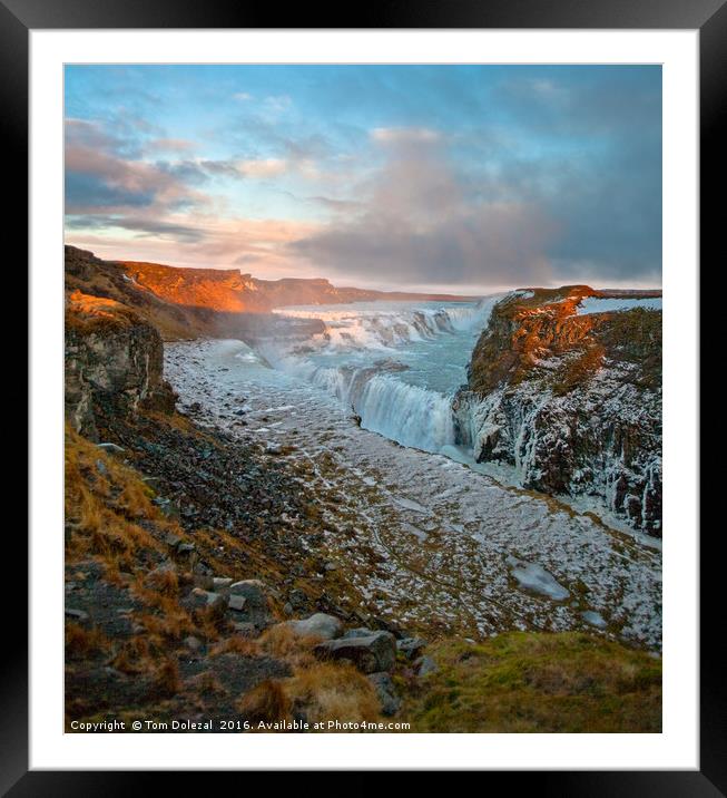 Early morning winter light at Gullfoss, Iceland Framed Mounted Print by Tom Dolezal
