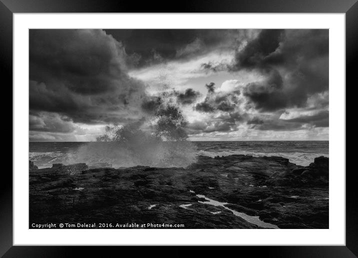 Lava field meets the sea - mono Framed Mounted Print by Tom Dolezal